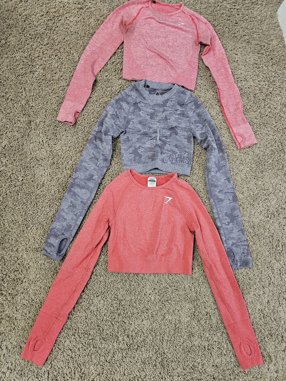 Gymshark 3 Crop Compression LS Tops XS
